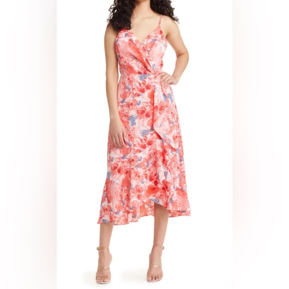 Chelsea28 Dresses & Skirts - NWOT Chelsea 28 Faux Wrap Ruffled High-Low Colorful Floral Sleeveless Midi Dress